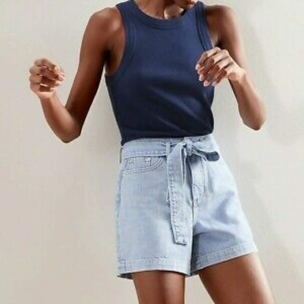 Coastal Summer Tie-Waist Blue Denim Short